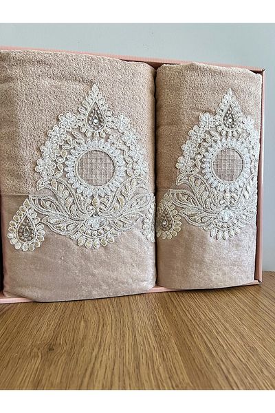 AYHANHOME Σετ 2 πετσετών μπάνιου Guiped Boxed Velvet Dowry Σετ μπάνιου 1 τεμάχιο 70x140, 1 τεμάχιο 50x90