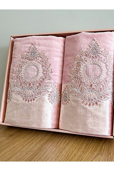 AYHANHOME Σετ 2 πετσετών μπάνιου Guiped Boxed Velvet Dowry Σετ μπάνιου 1 τεμάχιο 70x140, 1 τεμάχιο 50x90