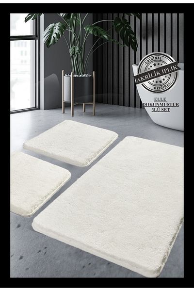 England London Polo Club Hayal Set of 3 PL362 100% Handmade Acrylic Yarn Machine Washable Bath Mat Rug Toilet Seat Set