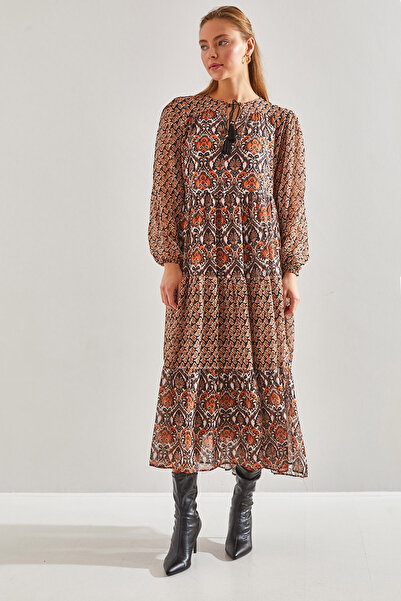 Bianco Lucci Modest فستان نسائي محتشم منقوش مبطن من قماش السيفون 60151020