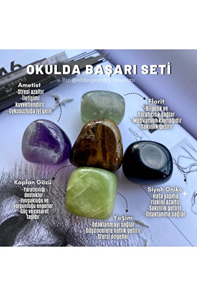 Elifsu Jewelry Okulda Başarı Tamburlanmış Doğal Taş Seti