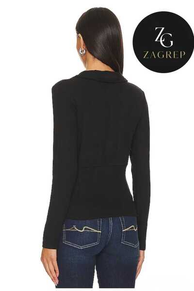 Zagrep Γυναικεία μαύρη μπλούζα πόλο με λαιμόκοψη V που δεν δείχνει εσωτερικά