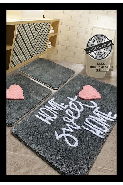 England London Polo Club Hayal Set of 3 PL366 100% Handmade Acrylic Yarn Machine Washable Bath Mat Rug Toilet Seat Set
