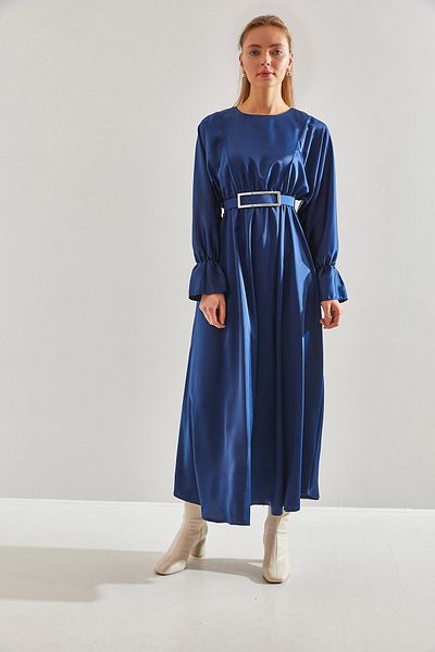 Bianco Lucci Modest Women's Belted Balloon Sleeve Satin Hijab Dress60151013