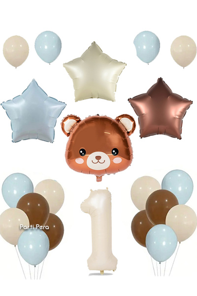 parti pera Retro Yıldız Folyo Balon Ayı Folyo Balon Doğum Günü Balon Seti