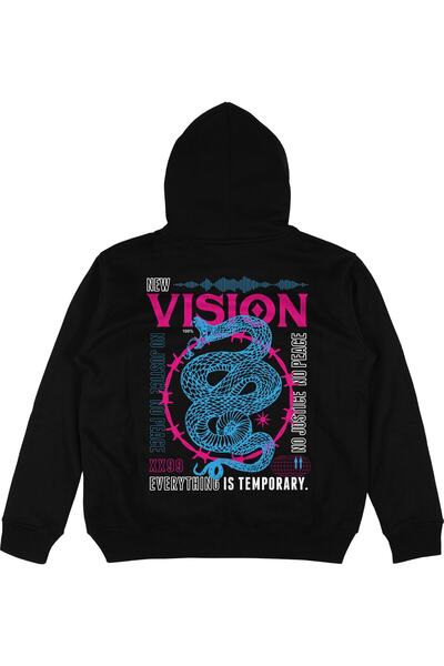 Adrift Νέα Όψη Μαύρο Oversize Unisex Φούτερ με Κουκούλα