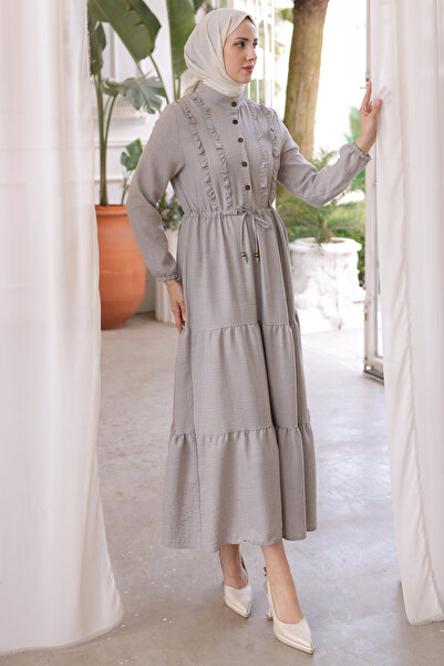 benguen 6814 Φόρεμα βολάν Γκρι