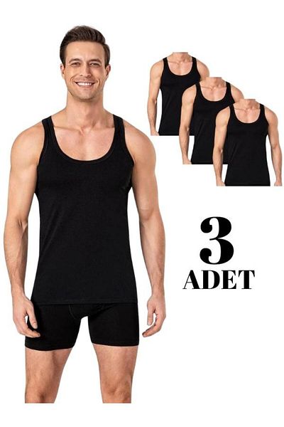 BEYAZTOPTAN 100% Cotton Combed Single Men's Undershirt 3 Pieces