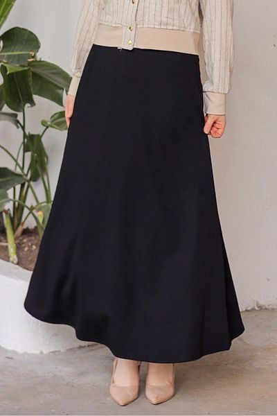 Bestenur Puff Scuba Flared Skirt 771 - Black