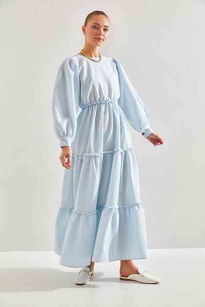 Bianco Lucci Modest Women's Three-Layer Flared Linen Ayrobin Hijab Dress60151010