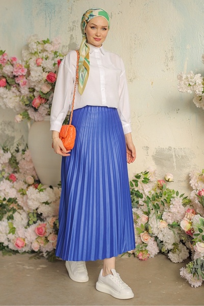 Bestenur Laris Pleated Skirt 795 - Indigo