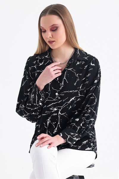 MD trend Cămașă de damă din satin supradimensionat cu mânecă cu balon cu model folie argintie