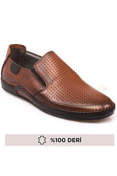 depderi Genuine Leather Summer Insole Stitched Inner Outer Leather Men's Shoes