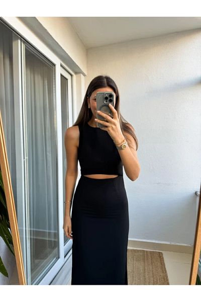 My Blog Schwarzes Premiumkleid mit Taillendetail für Damen