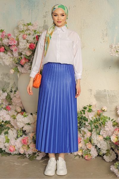 Bestenur Laris Pleated Skirt 795 - Indigo