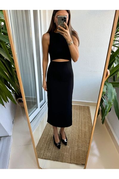 My Blog Schwarzes Premiumkleid mit Taillendetail für Damen