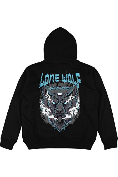 Adrift Lone Wolf Black Oversize Unisex Hooded Sweatshirt Hoodie
