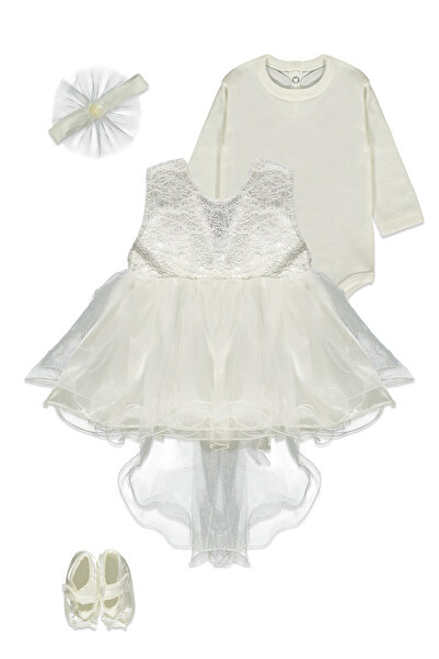 Nai baby طقم مولودة للفتيات الصغيرات مكون من 4 قطع مع تفاصيل فيونكة قطنية