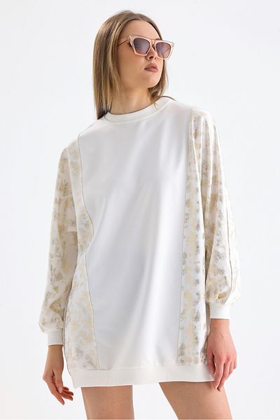 MD trend Hanorac oversize pentru damă, cu model din folie, cu decolteu rotund