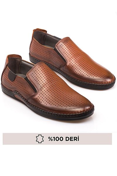 depderi Genuine Leather Summer Insole Stitched Inner Outer Leather Men's Shoes