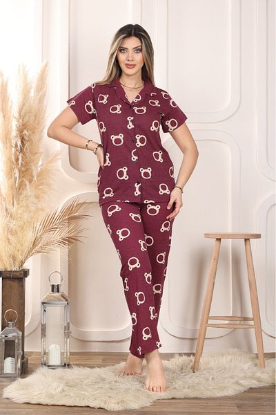 trdpodyum Women's Buttoned Front Short Sleeve Baby Collar Pajama Set