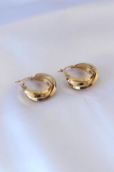 Power Es Kararmaz Paslanmaz Altın Kaplama Sarmal Modeli Gold renk Çelik Halka Küpe