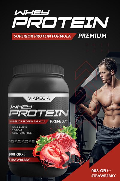 Viapecia Whey Protein Strawberry Plenty of Protein 908 Gr Premium