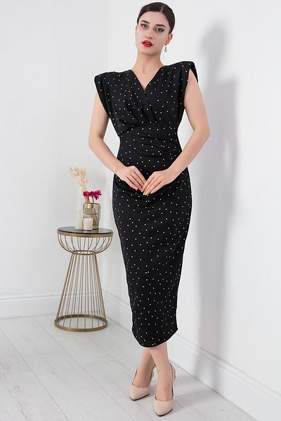PULLIMM Rochie din crepon cu decolteu dublu cu buline NY4146