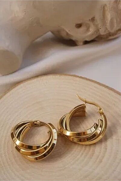 Power Es Kararmaz Paslanmaz Altın Kaplama Sarmal Modeli Gold renk Çelik Halka Küpe