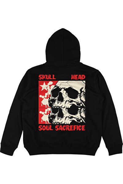 Adrift Hanorac negru cu glugă supradimensionat Skull Head