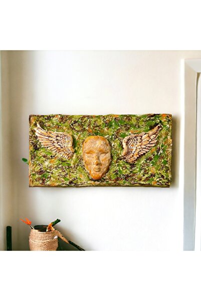 Mes Reves Özel Tasarım Yosun Efektli İnsan Yüzlü Melek Kanadı 3 Boyutlu Tablo...