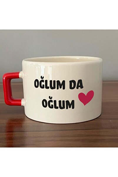 figiplus Oğlum Da Oğlum Baskılı Kırmızı Kulplu C Fincan