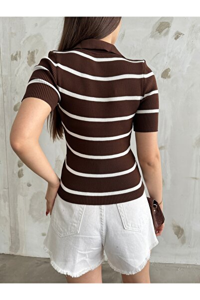 BİKELİFE Γυναικεία πλεκτή μπλούζα με ριμπ λαιμό Polo