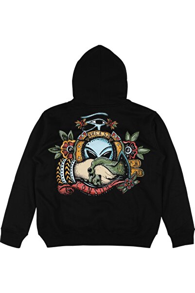 Adrift Φιλικό Μαύρο Υπερμεγέθες Unisex Φούτερ με Κουκούλα