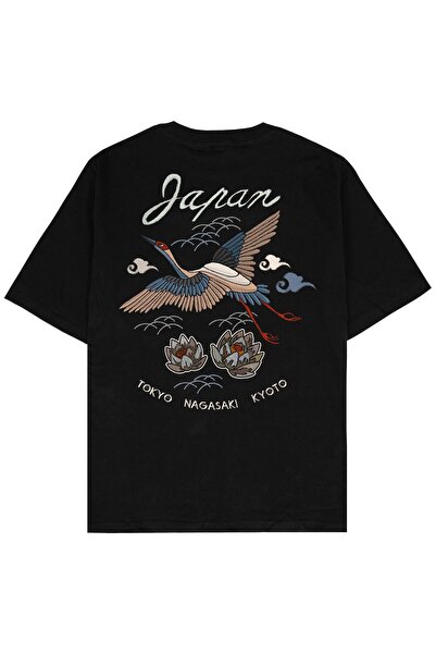 Adrift Μπλουζάκι Japan Crane Black Oversize Unisex