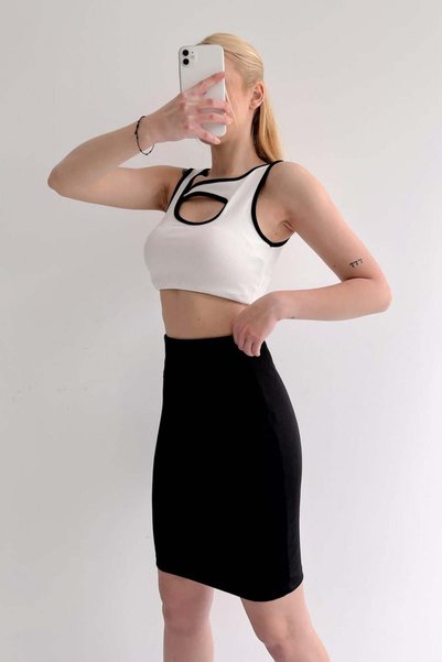 LONCA Fusta neagră scurtă, tricotată din Lycra, pentru femei - HK6781