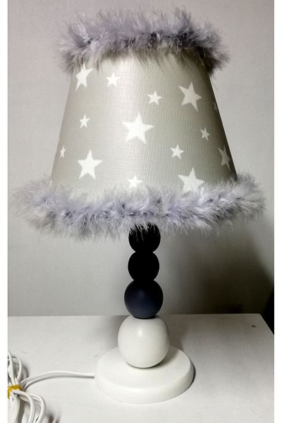 TEKAY AYDINLATMA Gray white black wooden bedroom lampshade