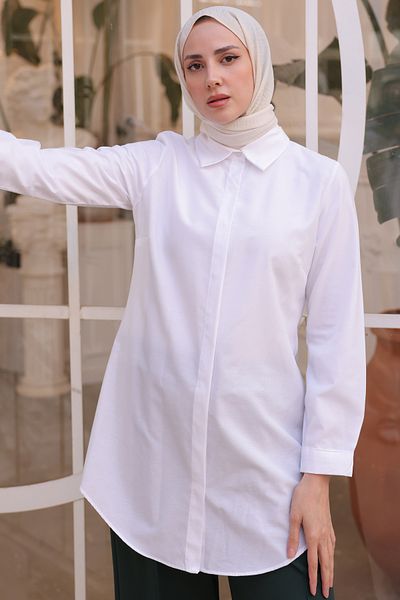 benguen 6111 Boyfriend Hijab Shirt Weiß