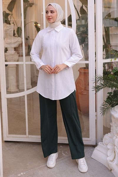 benguen 6111 Boyfriend Hijab Shirt Weiß