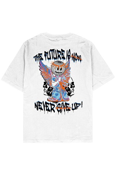 Adrift Tricou alb oversize unisex Never Give Up