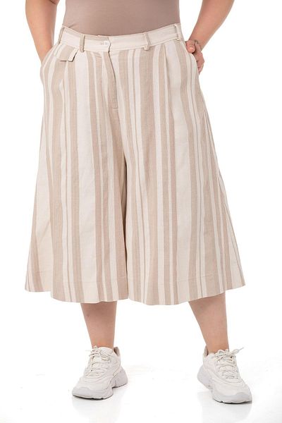 DISENTIS MODEST Plus Size Wide Leg Pocket Bermuda Beige Trousers