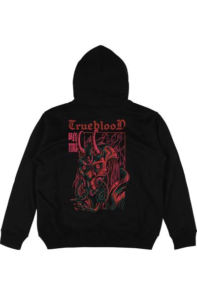 Adrift TrueBlood Siyah Oversize Unisex Kapüşonlu Sweatshirt Hoodie
