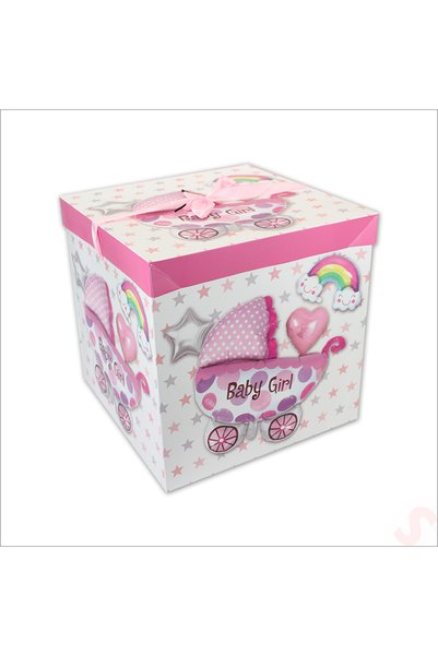 Süsle Baby Party Kapaklı, Katlanır Demonte Karton Kutu, 30cm - Puset & Pembe