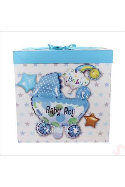 Süsle Baby Party Kapaklı, Katlanır Demonte Karton Kutu, 30cm - Puset & Mavi