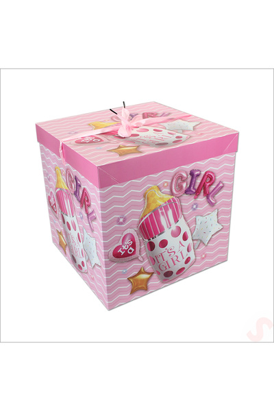Süsle Baby Party Kapaklı, Katlanır Demonte Karton Kutu, 30cm - Biberon & Pembe
