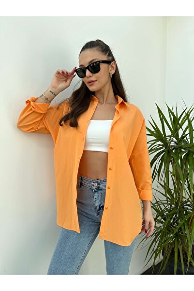 Elif Özbey Butik Orange Oversize Poplin Gömlek