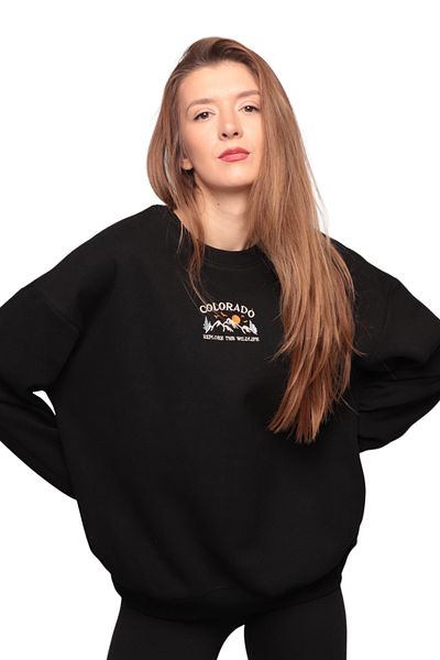 Simisso 3 Thread Embroidered Women's Sweatshirt 5808 - Black