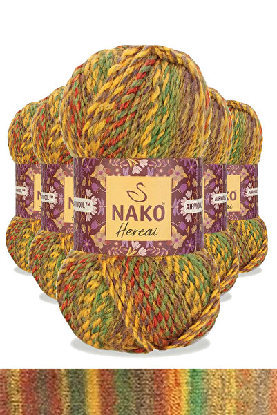 NAKO 5 Adet Hercai Ebruli Hırka Kazak Atkı Bere El Örgü İpi Yünü 7252