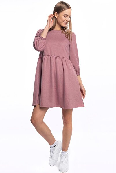 Miss Murem Drop Buttoned Long Sleeve Dress-rose