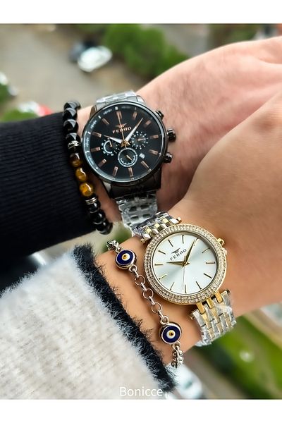 FERRO Brand, Steel Cord, with Calendar, Waterproof, Silver Yellow Color Dear Wrist watches+Bracelet